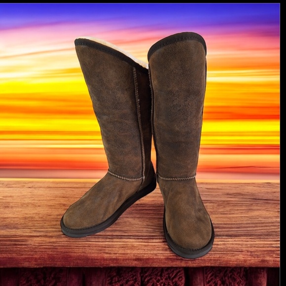 Australia Luxe Collective Tall Brown Boots Suede Shearling - Picture 2 of 4